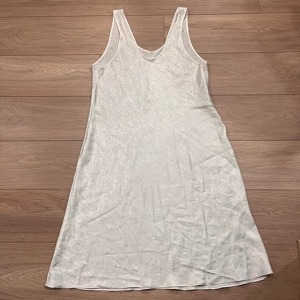 Vintage Eaton Ivory Satin Maxi Dress Floral Women XL Coquette Quiet Luxury Fairy - Picture 5 of 7